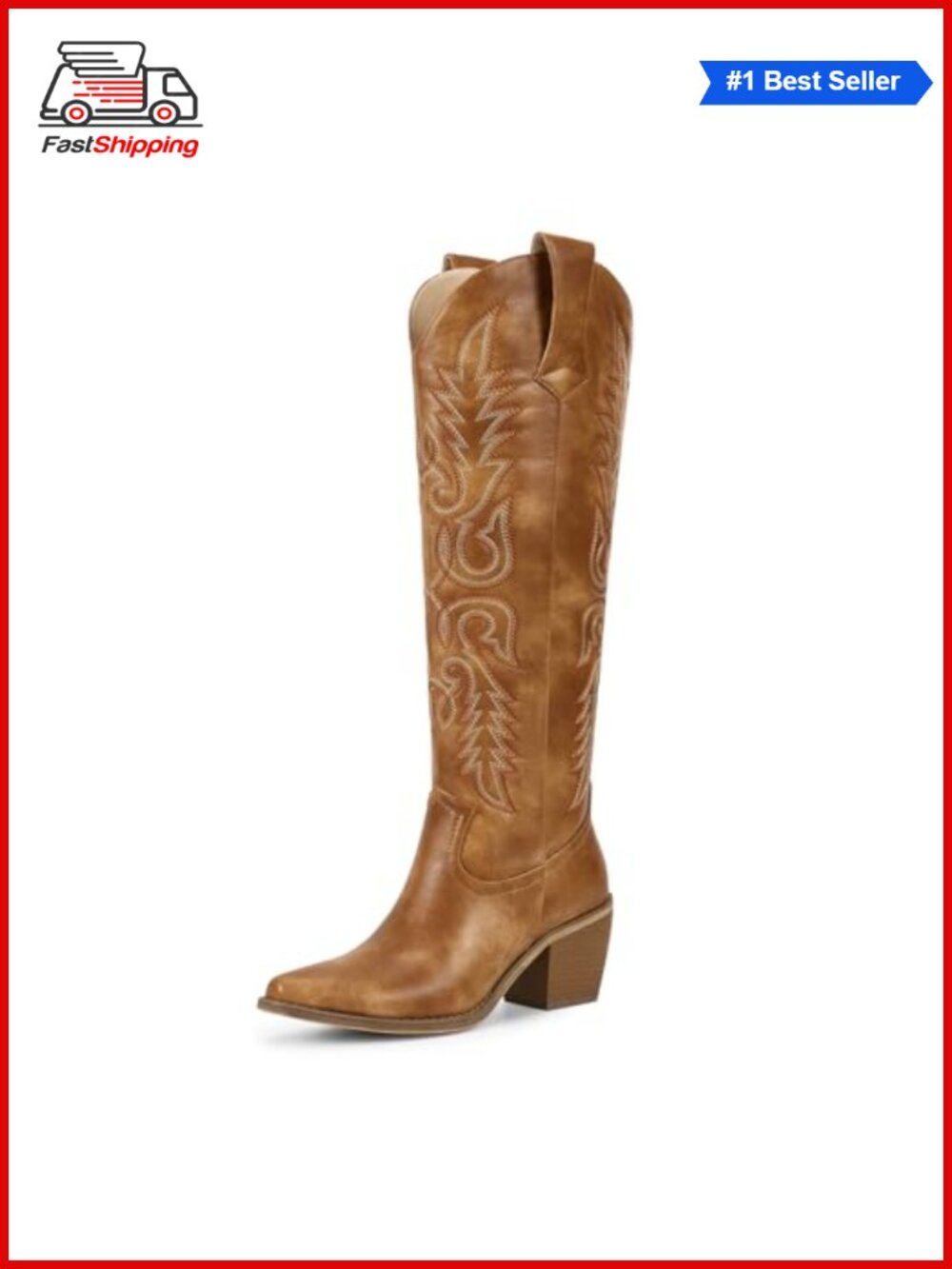 ✨ Pointed Toe Knee High Cowboy Boots Faux Leather Western Boots Embroidery